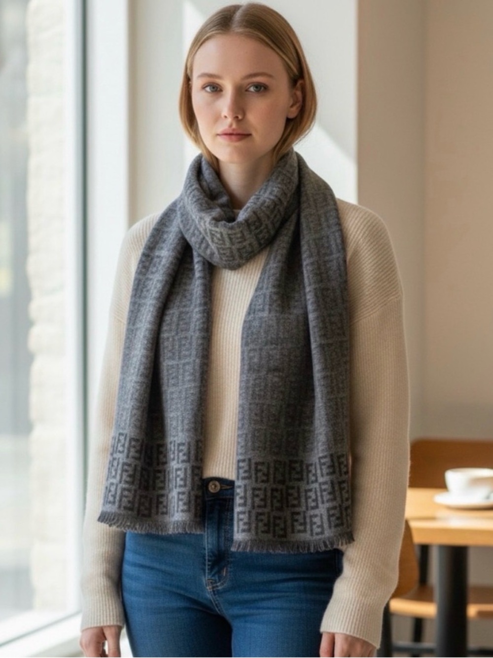 Fendi Signature Zucca Print Wool Scarf